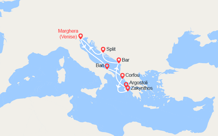 itinéraire croisière Méditerranée Orientale : Italie, îles Grecques, Monténégro, Croatie