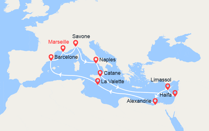 Itinéraire Italie, Israël, Chypre, Egypte, Malte, Espagne 