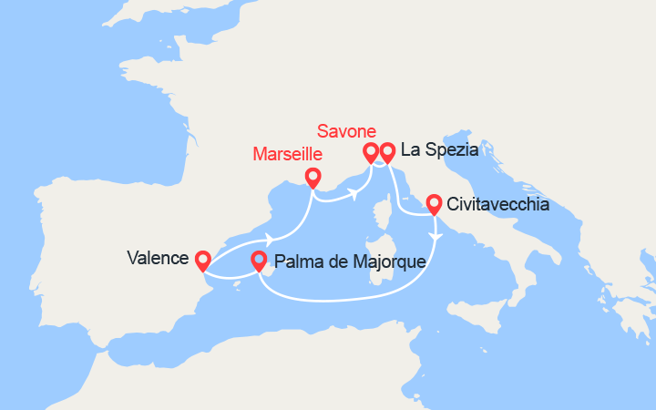 Itinéraire Italie, Majorque, Espagne 