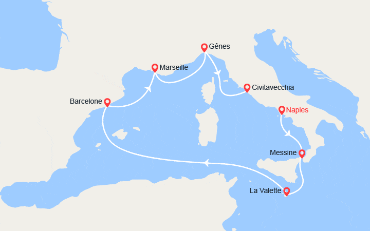 Itinéraire Italie, Malte, Espagne, France 