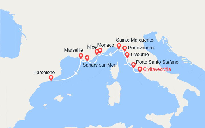 Itinéraire Italie, Monaco, France, Espagne 
