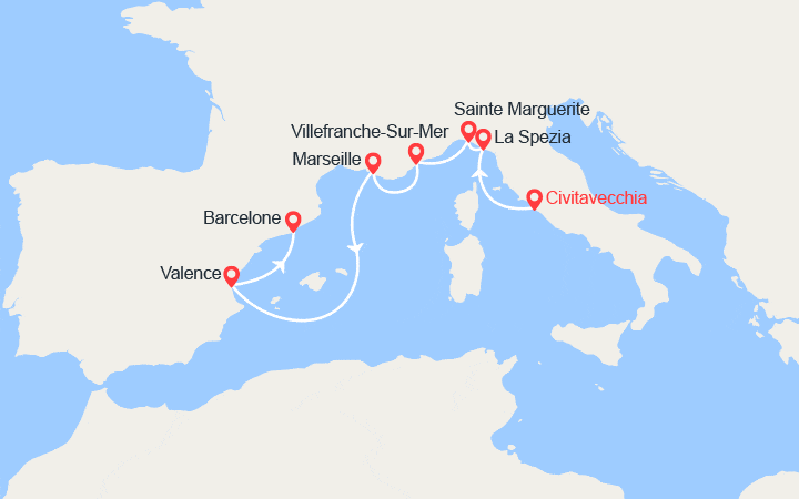 Itinéraire Italie, Provence, Espagne 