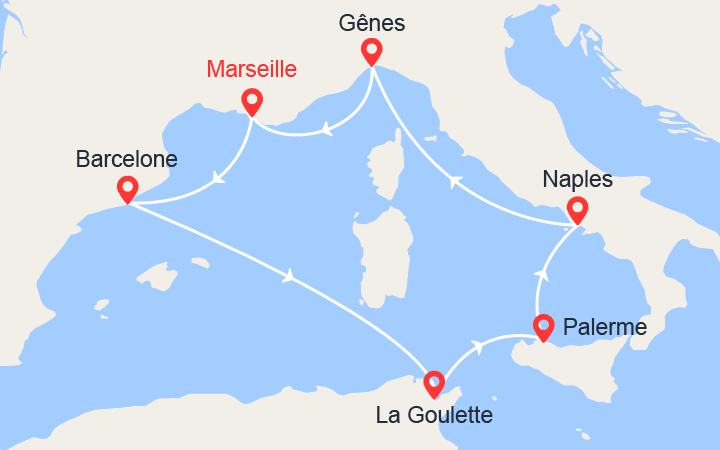 Itinéraire Italie, Sicile, Espagne, Tunisie, Provence 