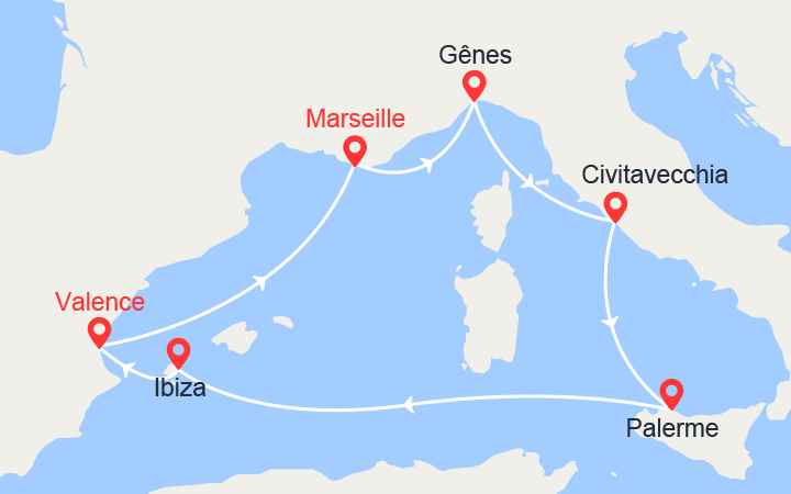 itinéraire croisière Iles Baléares : Italie, Sicile, Ibiza, Espagne