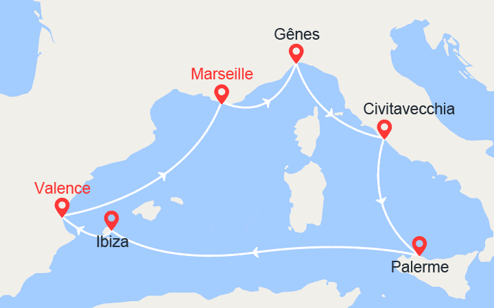 itinéraire croisière Iles Baléares - Méditerranée Occidentale : Italie, Sicile, Ibiza, Espagne 