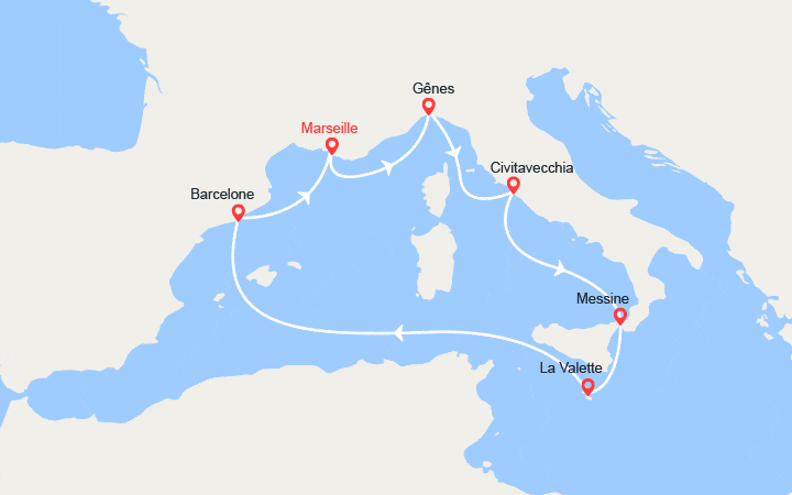 Itinéraire Italie, Sicile, Malte, Espagne, France 