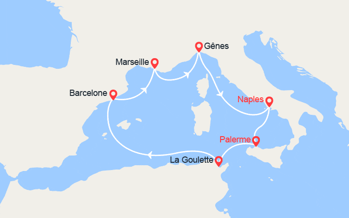 Itinéraire Italie, Tunisie, Espagne, France 