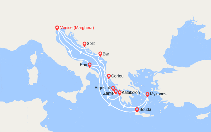 itinéraire croisière Méditerranée Orientale : Italiie, Grèce, Monténégro, Croatie