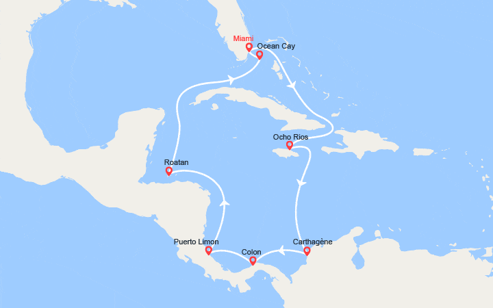 Itinéraire Jamaïque, Colombie, Panama, Costa Rica, Honduras, Bahamas 