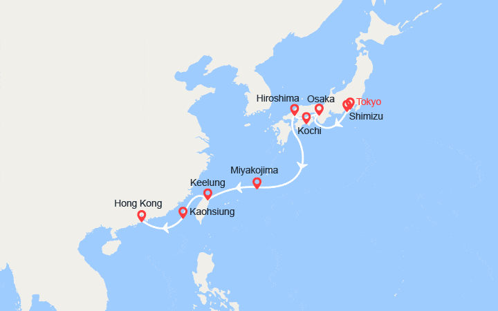 itinéraire croisière Asie : Japon : Mont Fuji, Kochi, Hiroshima, Taïwan.. 