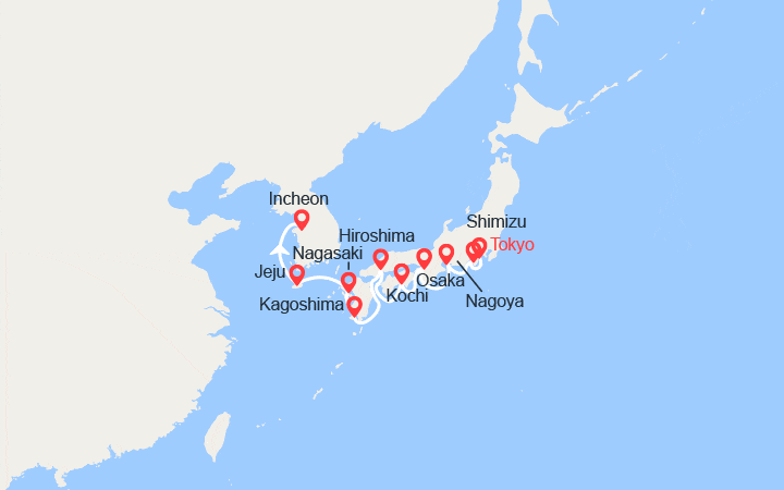itinéraire croisière Asie : Japon : Mont Fuji, Nagoya, Osaka, Nagasaki... 