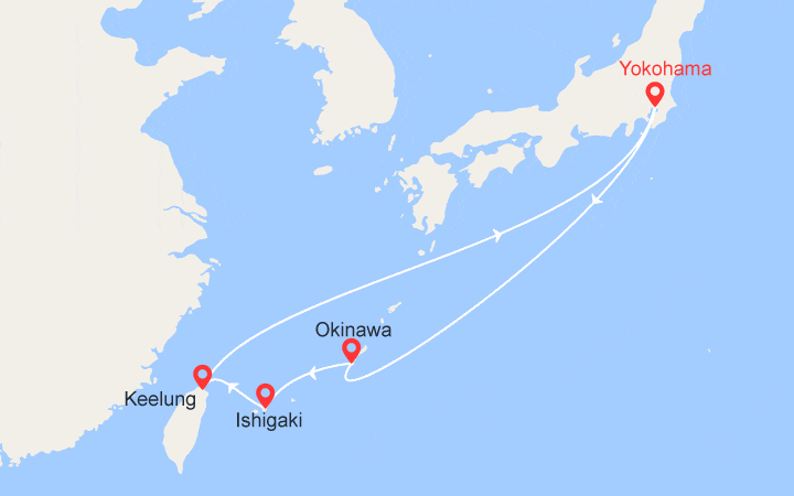 Itinéraire Japon et Taïwan :  Yokohama, Okinawa, Ishigaki, Keelung  