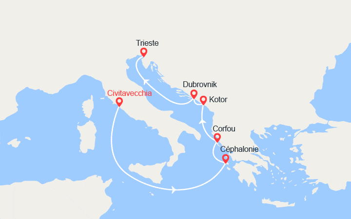 itinéraire croisière Méditerranée Orientale : L'Adriatique : Rome, Kotor, Dubrivnik, Trieste... 