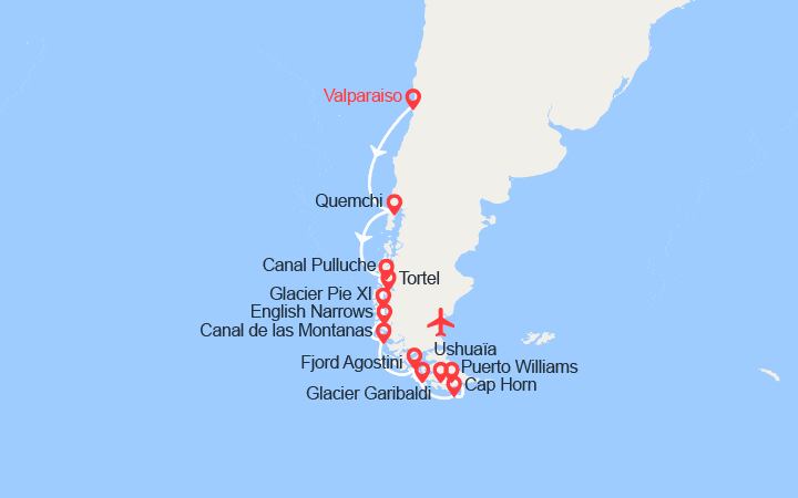itinéraire croisière Amérique du Sud : L’essentiel des fjords chiliens : Valparaiso - Ushuaia