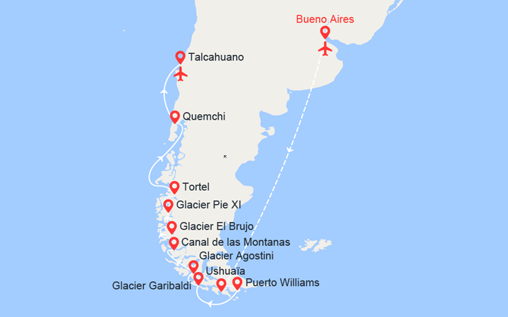 itinéraire croisière Amérique du Sud : L’essentiel des fjords chiliens (Ushuaia/Talcahuano) 