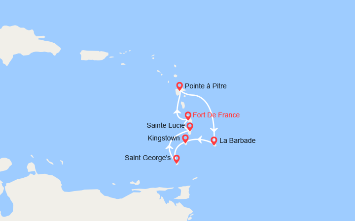 Itinéraire La Barbade, Grenadines, Grenade, Ste Lucie 