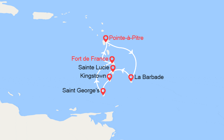 itinéraire croisière Caraïbes et Antilles : La Barbade, Ste Lucie, Grenadines, Grenade 