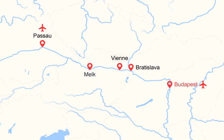 itinéraire croisière Danube : Le beau Danube Bleu : Budapest, Bratislava, Vienne, Melk, Passau (BUM)
