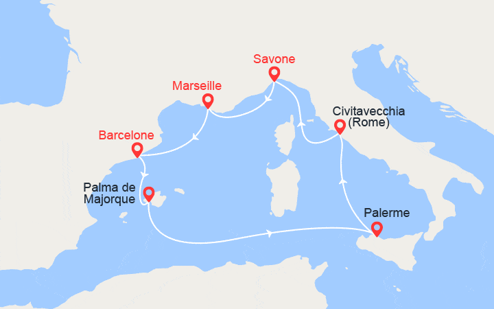 itinéraire croisière Méditerranée Occidentale - Iles Baléares : Le Nouvel Éclat de la Méditerranée 