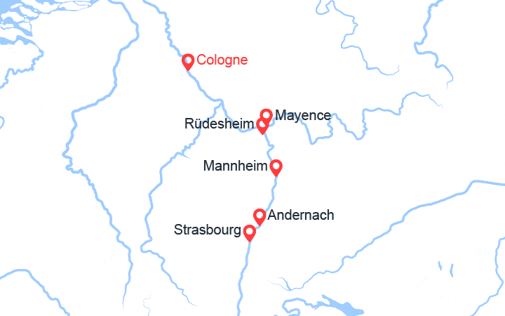 itinéraire croisière Rhin et ses affluents : Le Rhin : Cologne, Strasbourg, Redesheim... 