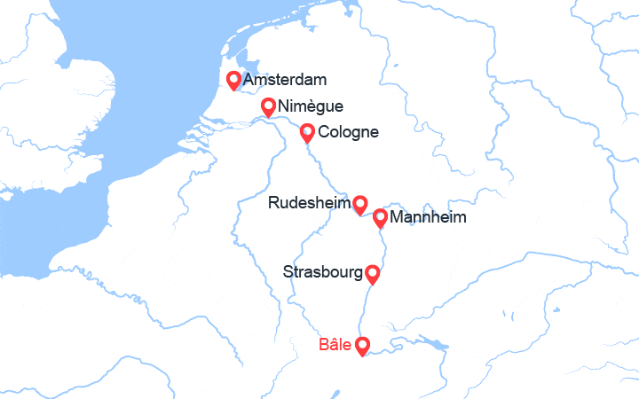 itinéraire croisière Rhin et ses affluents : Le Rhin et ses affluents: de Bâle à Cologne