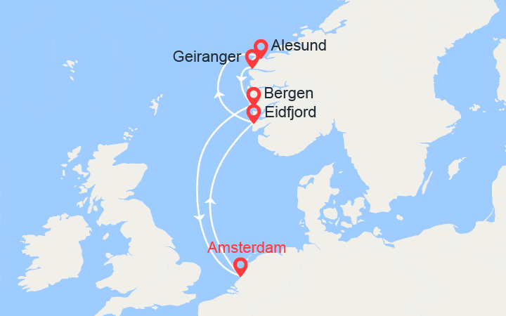Itinéraire Légende Nordique: Eidfjord, Alesund, Geiranger, Bergen 