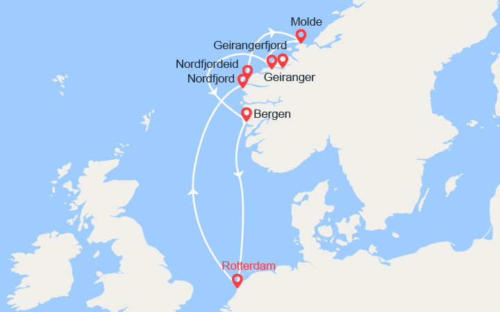 Itinéraire Légendes du Nord : Nordfjord, Molde, Geiranger, Bergen 