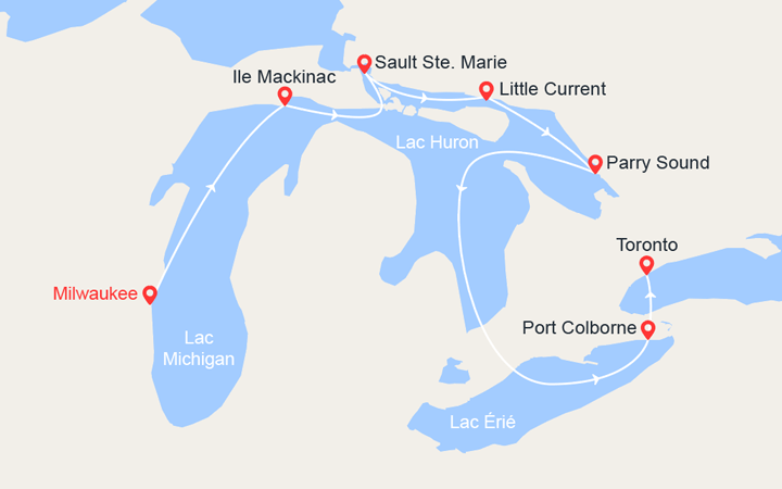 itinéraire croisière Amérique du Nord : Les Grands Lacs américains : de Milwaukee à Toronto 