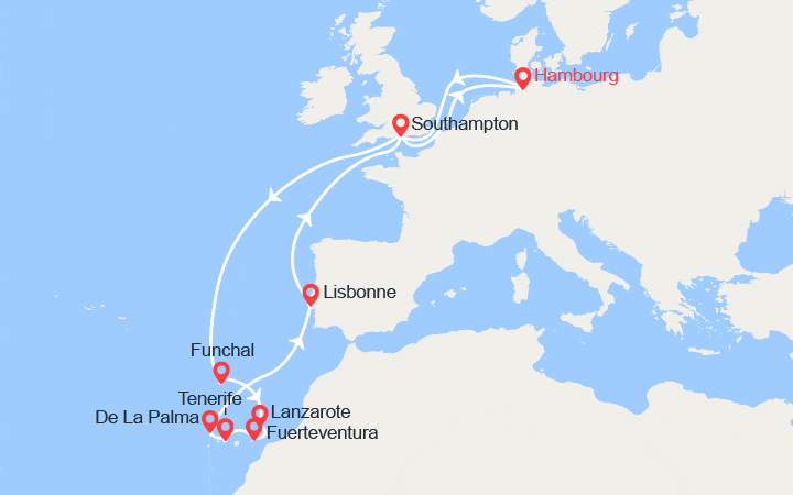 Itinéraire Les iles Canaries: Hambourg, Madère, Lanzarote.. 