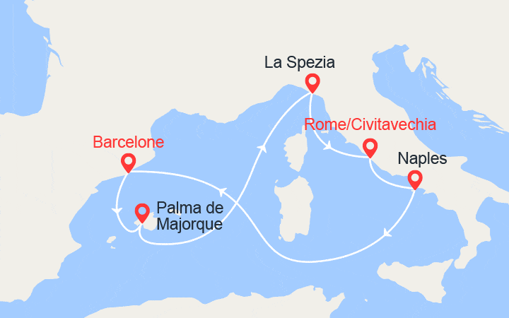 itinéraire croisière Méditerranée Occidentale : Les incontournables de la Méditerranée : Italie, Espagne, France