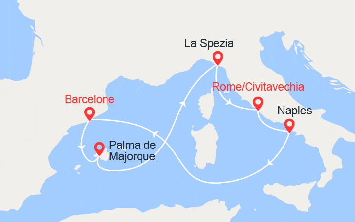 itinéraire croisière Méditerranée Occidentale : Les incontournables de la Méditerranée : Italie, Espagne, France 
