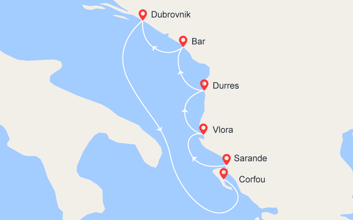 itinéraire croisière Croatie/Adriatique : Les Trésors de l'Adriatique : Croatie, Grèce, Albanie et Monténégro (DCA) 