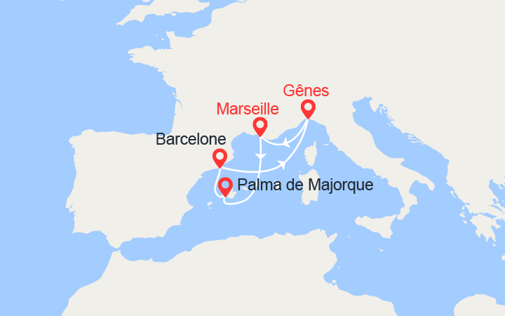 itinéraire croisière Iles Baléares : Majorque, Barcelone, Italie, Provence 