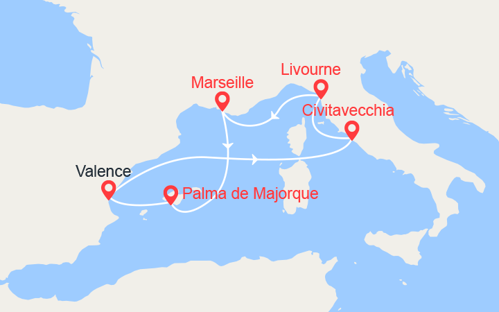 itinéraire croisière Méditerranée Occidentale : Majorque, Espagne, Italie 