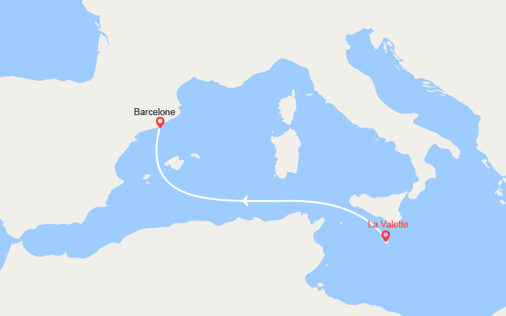 itinéraire croisière Méditerranée Occidentale : Malte, Espagne : de La Valette à Barcelone 