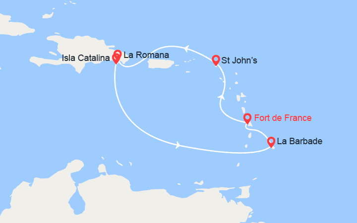 Itinéraire Martinique, Antigua-et-Barbuda, République Dominicaine, Barbade 