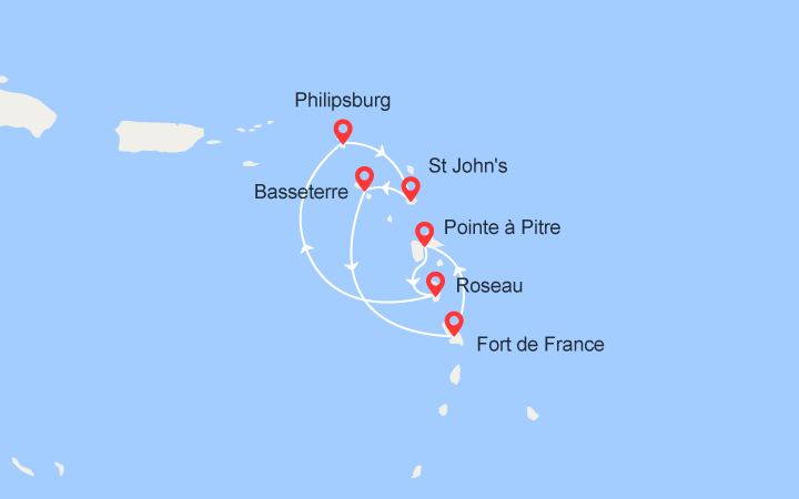 Itinéraire Martinique, Guadeloupe, Dominique, St Maarten, Antigua, St Kitts 