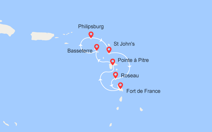 Itinéraire Martinique, Guadeloupe, St Kitts, St Martin, Antigua, Dominique 