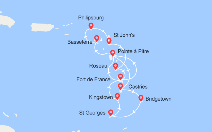 Itinéraire Martinique, Guadeloupe, Ste Lucie, Barbade, St Martin, Antigua... 