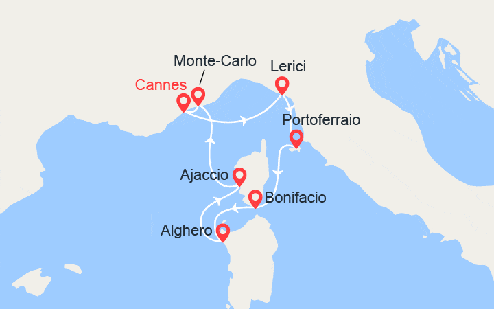 Itinéraire Mer Ligurienne : Côte Azur, Elbe, Corse, Sardaigne 
