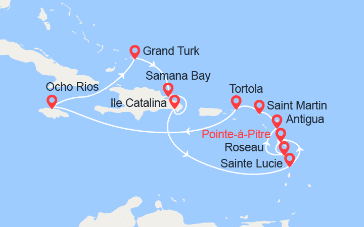 itinéraire croisière Caraïbes et Antilles : Merveilles des Caraïbes: Antilles, Dominique, Iles Vierges, Rép. Dominicaine... 