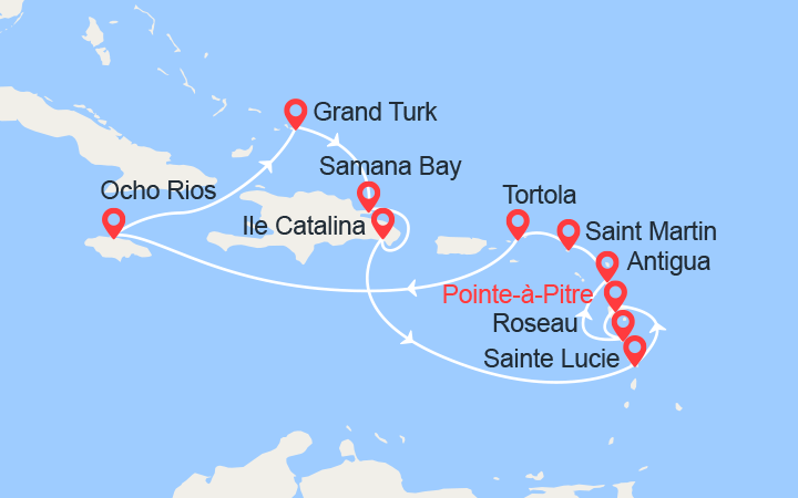 itinéraire croisière Caraïbes et Antilles : Merveilles des Caraïbes: Antilles, Dominique, Iles Vierges, Rép.Dominicaine... 
