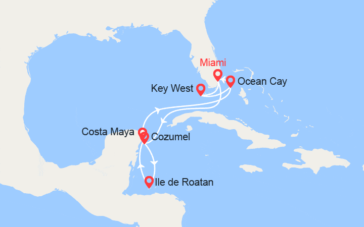 itinéraire croisière Caraïbes et Antilles : Mexique, Honduras, Bahamas 