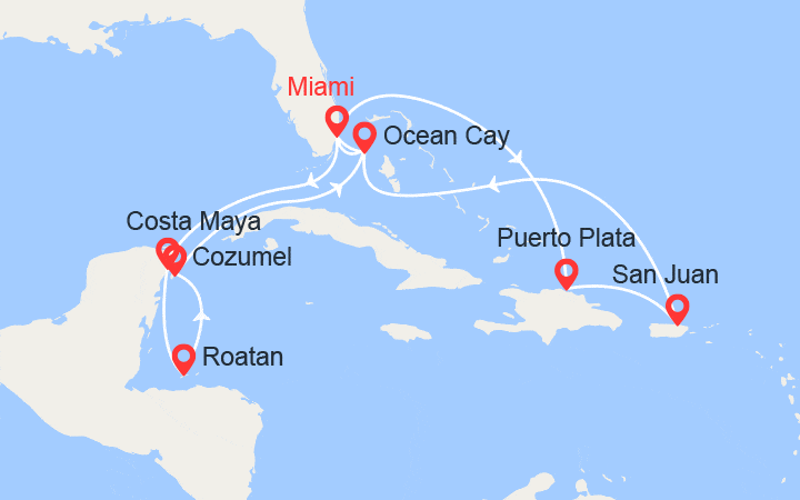 Itinéraire Mexique, Honduras, Bahamas, Rép. Dominicaine, Porto Rico 