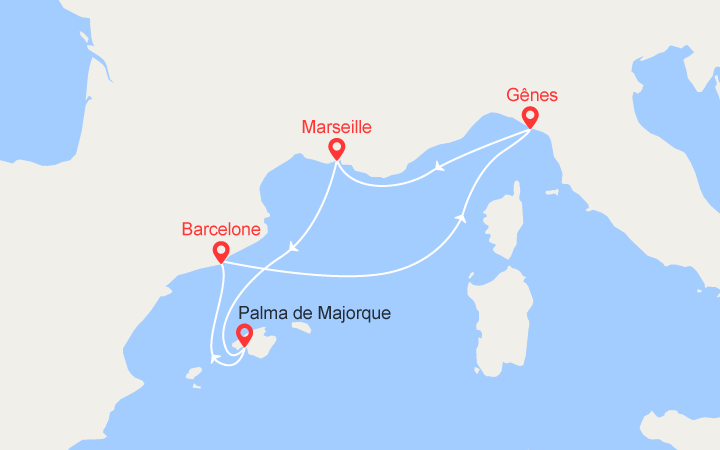 itinéraire croisière Iles Baléares : Minicroisière : France, Espagne, Italie 