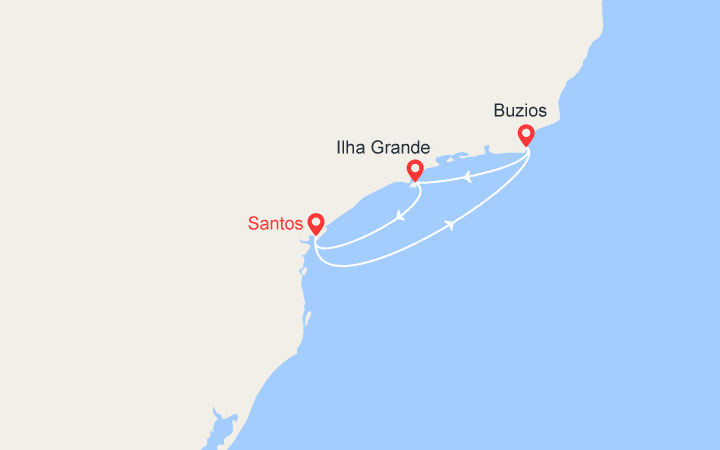 itinéraire croisière Amérique du Sud : Minicroisière au Brésil: Santos, Buzios, Ilha Grande 