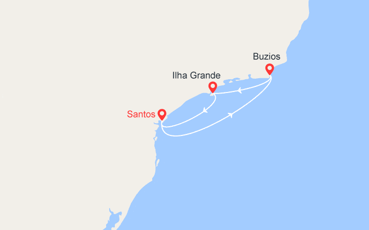 itinéraire croisière Amérique du Sud : Minicroisière au Brésil: Santos, Ilha Grande, Buzios 