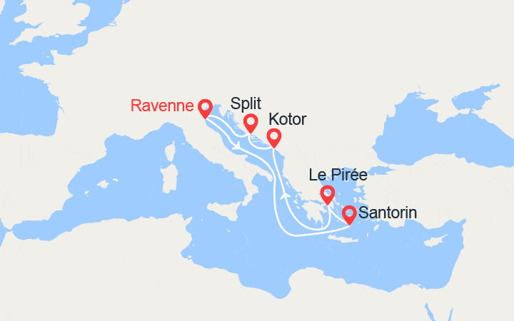 itinéraire croisière Méditerranée Orientale - Croatie/Adriatique : Monténégro, Grèce, Croatie au départ de l'Italie 