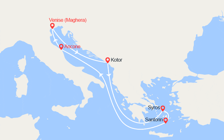 itinéraire croisière Méditerranée Orientale : Monténégro, Iles grecques, Italie 