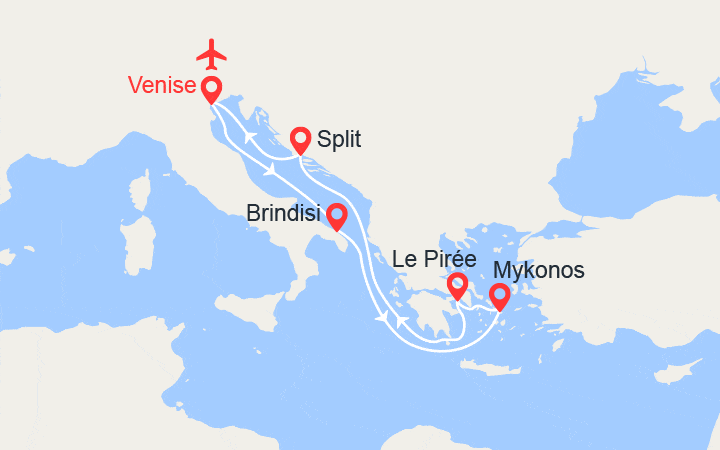 itinéraire croisière Méditerranée Orientale - Iles grecques : Monténégro, Iles grecques, Italie || Vols inclus 